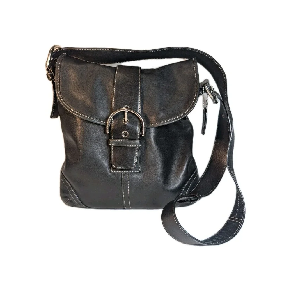 VTG COACH Soho Black Leather Shoulder Bag Crossbody Purse Buckle Adjust Strap